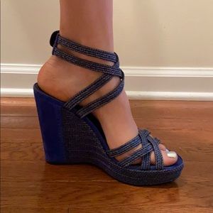 Stuart Weitzman Blue Wedge Sandals